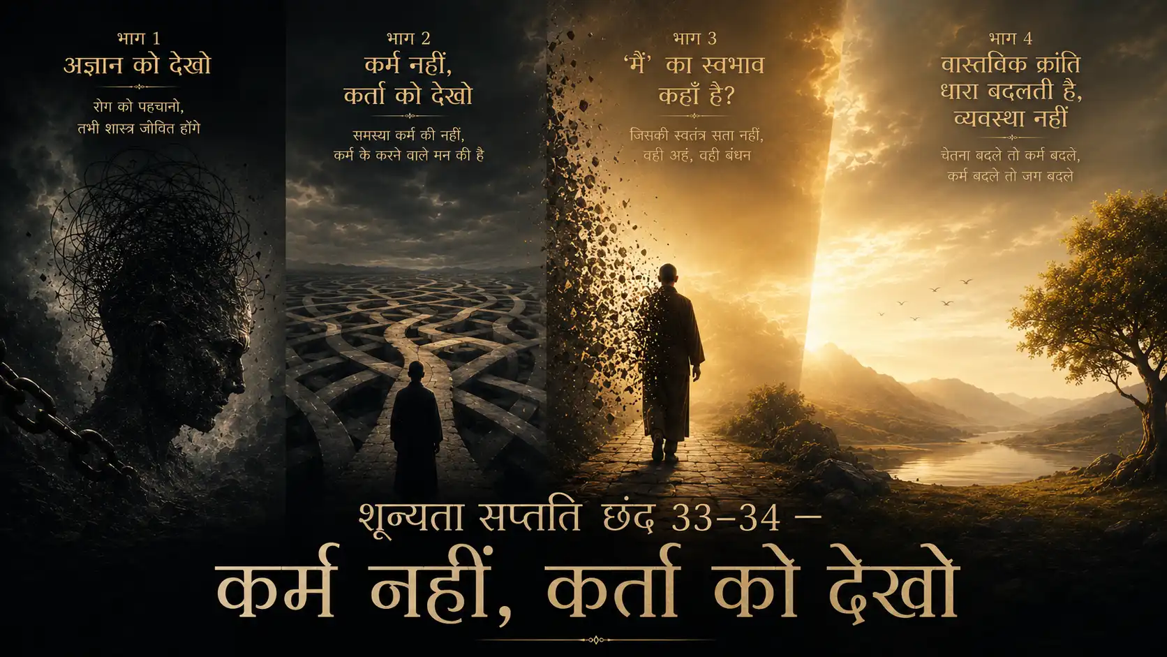 शून्यता सप्तति छंद 33–34 — कर्म नहीं, कर्ता को देखो